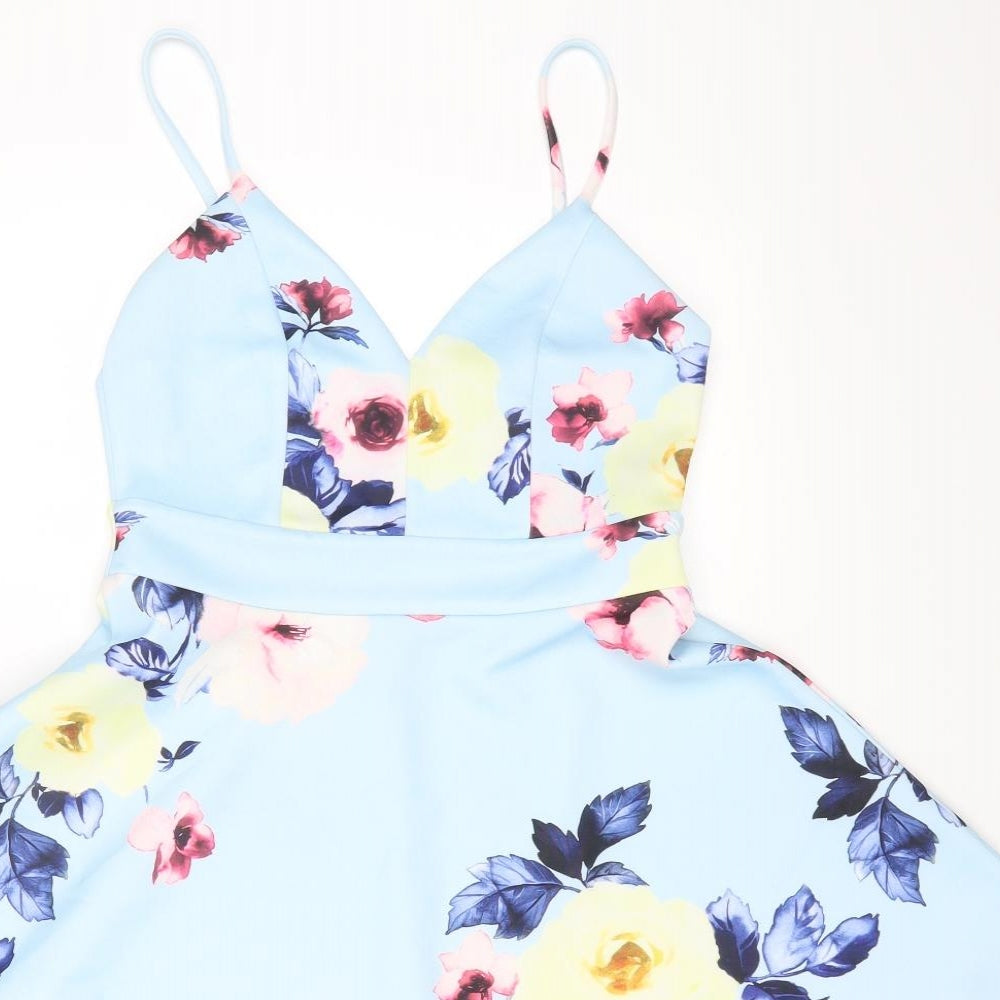 Lipsy Womens Blue Floral Polyester Fit & Flare Size 10 Sweetheart Pullover