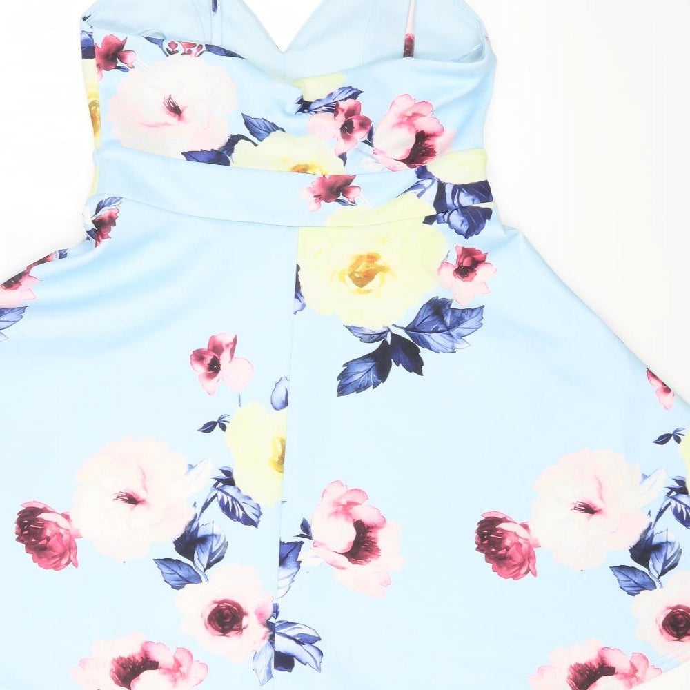 Lipsy Womens Blue Floral Polyester Fit & Flare Size 10 Sweetheart Pullover