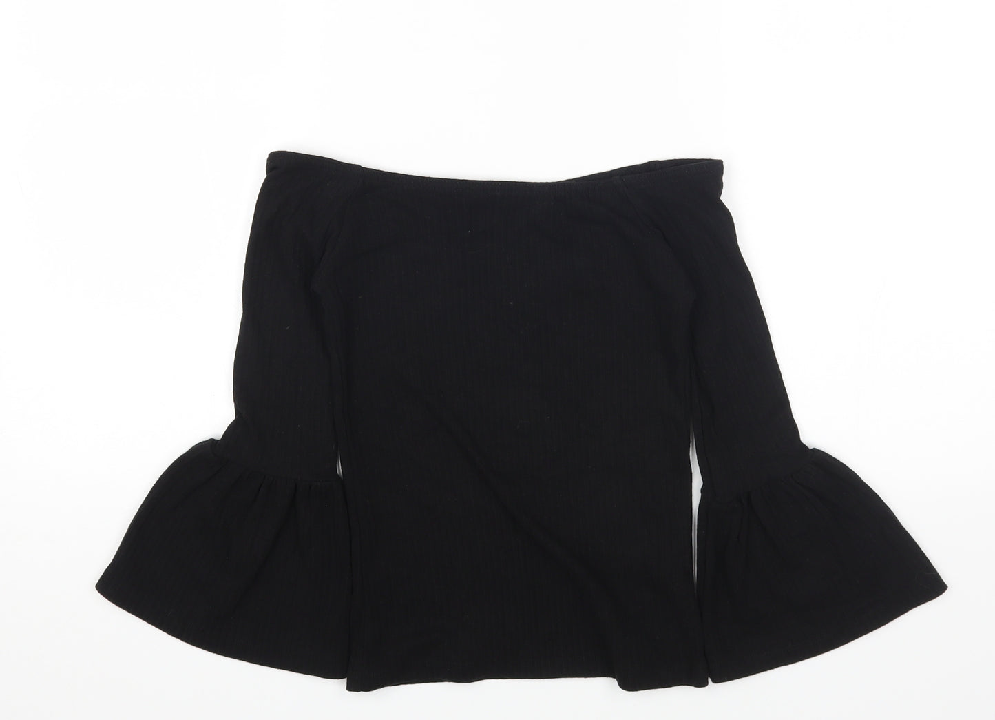 Missguided Womens Black Cotton Basic T-Shirt Size 8 Off the Shoulder