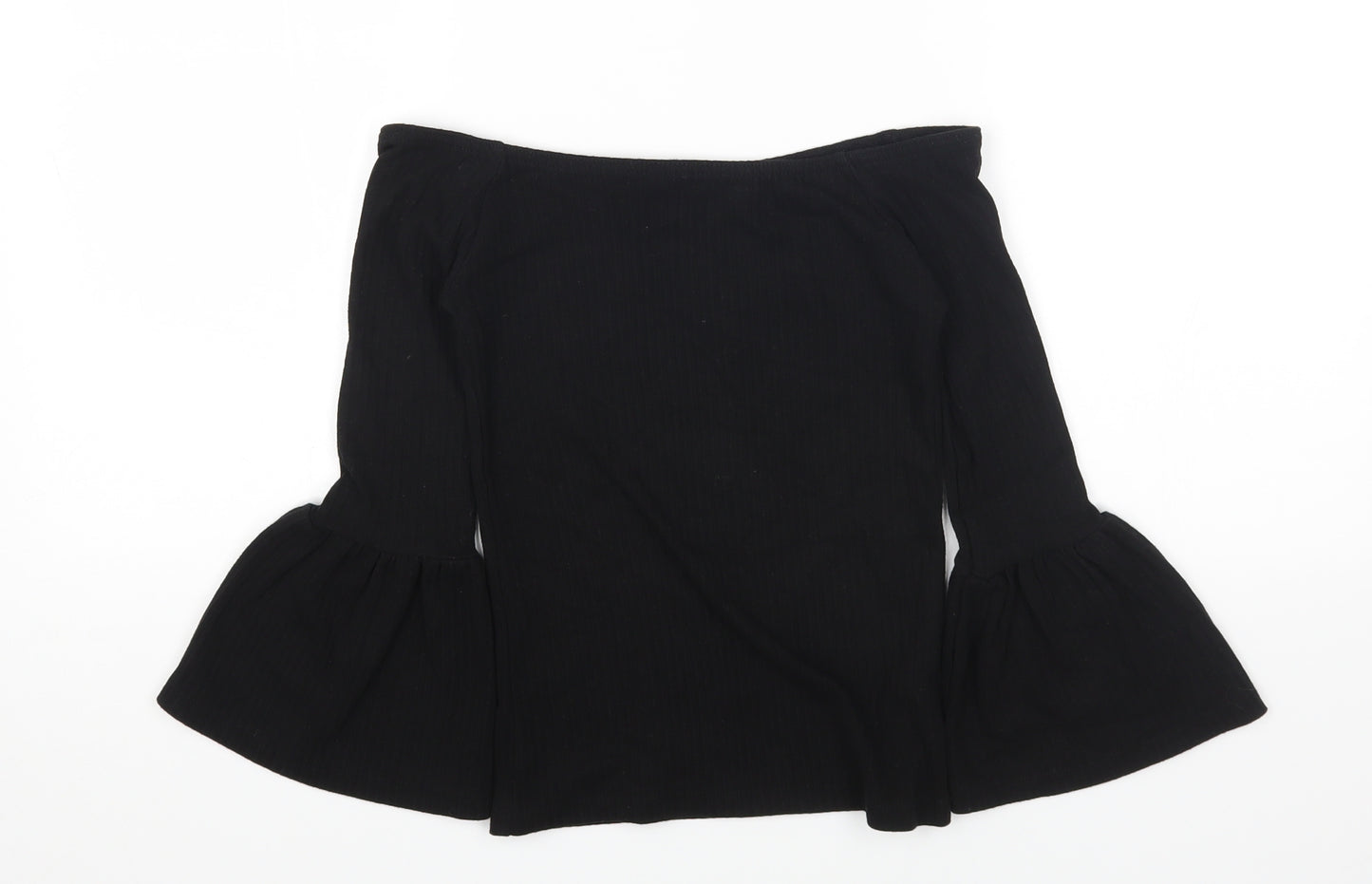 Missguided Womens Black Cotton Basic T-Shirt Size 8 Off the Shoulder