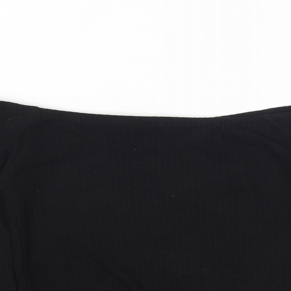 Missguided Womens Black Cotton Basic T-Shirt Size 8 Off the Shoulder