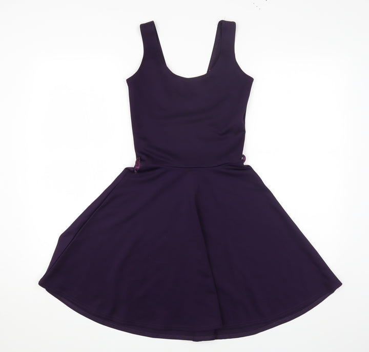 Boohoo Womens Purple Polyester Fit & Flare Size 8 Scoop Neck Pullover