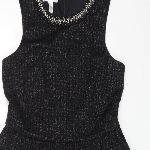 London Times Womens Black Polyester Fit & Flare Size 8 Round Neck Zip