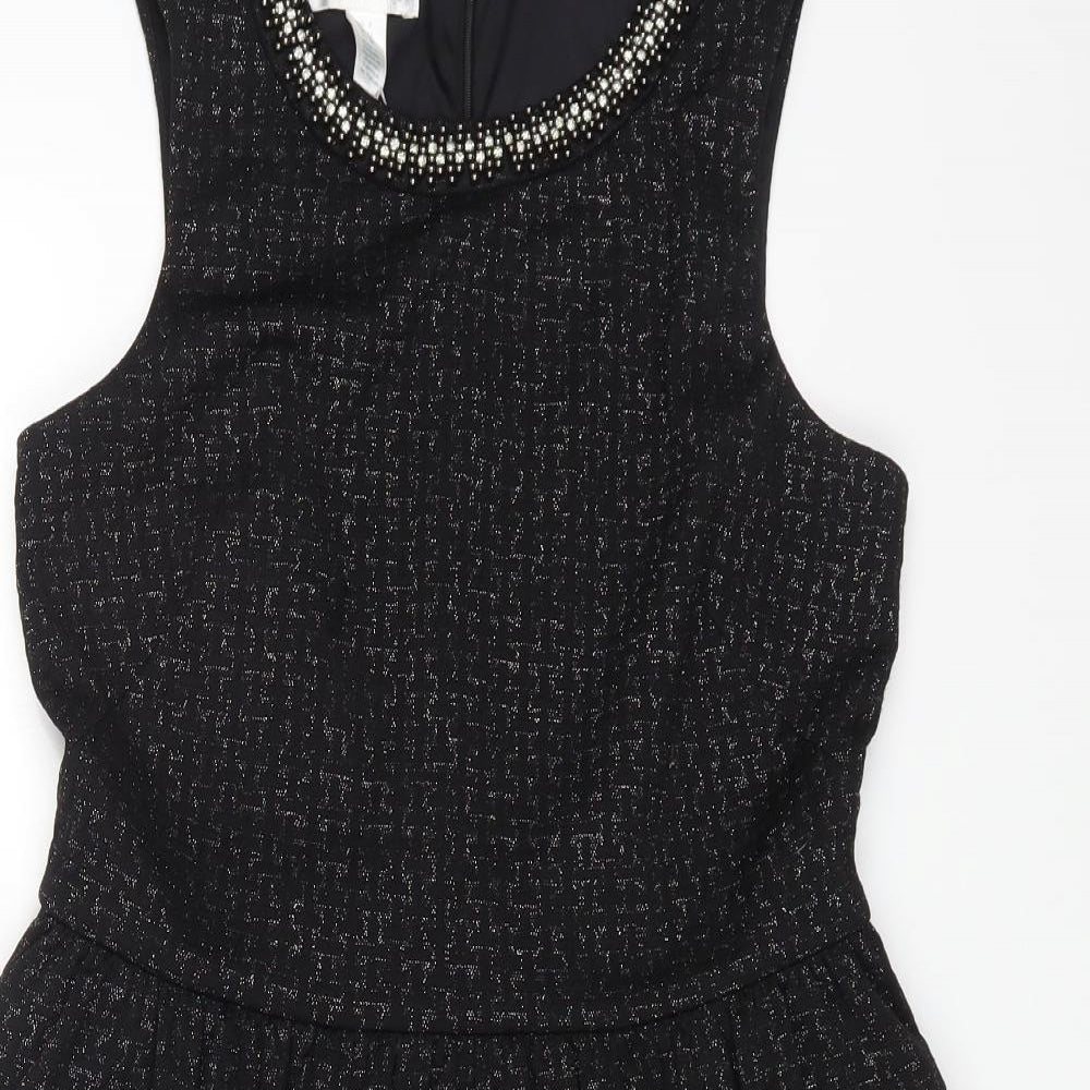 London Times Womens Black Polyester Fit & Flare Size 8 Round Neck Zip