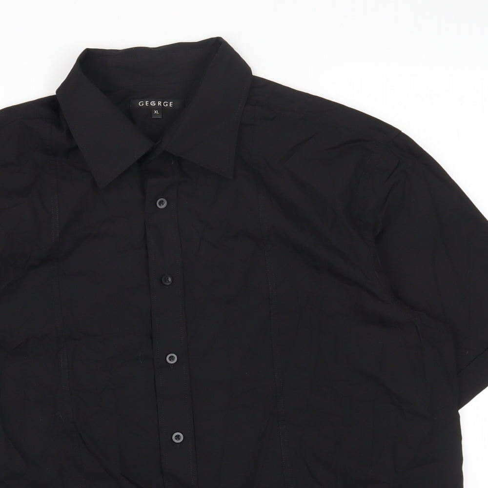 George Mens Black Polyester Button-Up Size XL Collared Button