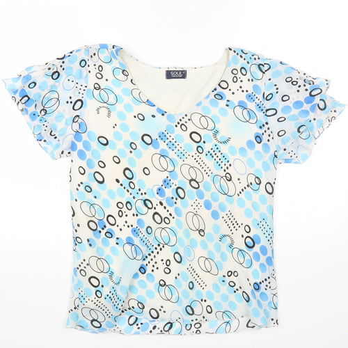 Soul Womens Multicoloured Geometric Polyester Basic T-Shirt Size 14 V-Neck