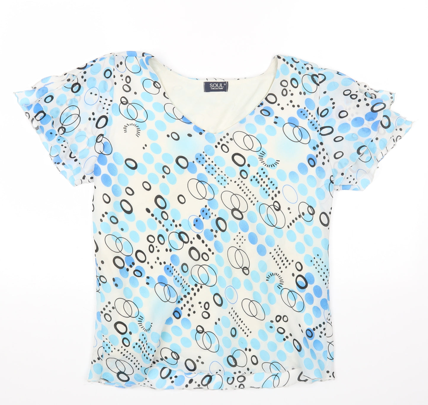 Soul Womens Multicoloured Geometric Polyester Basic T-Shirt Size 14 V-Neck