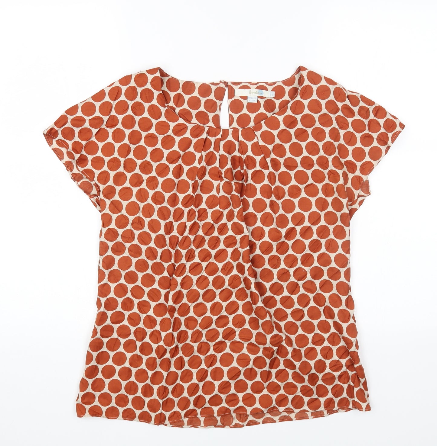 Boden Womens Red Polka Dot Silk Basic T-Shirt Size 12 Round Neck