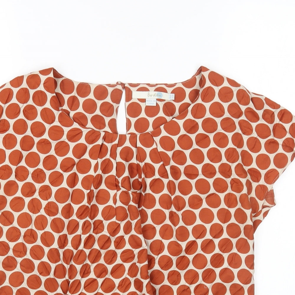 Boden Womens Red Polka Dot Silk Basic T-Shirt Size 12 Round Neck