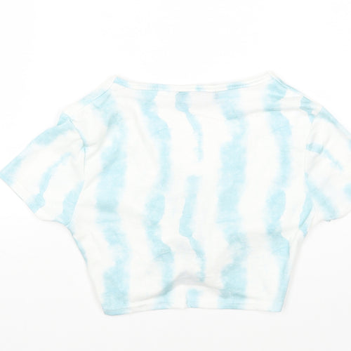 Missy Empire Womens Multicoloured Geometric Polyester Cropped T-Shirt Size 4 V-Neck - Tie Front