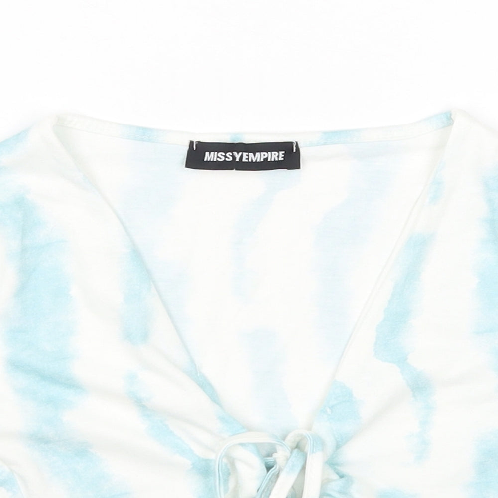 Missy Empire Womens Multicoloured Geometric Polyester Cropped T-Shirt Size 4 V-Neck - Tie Front