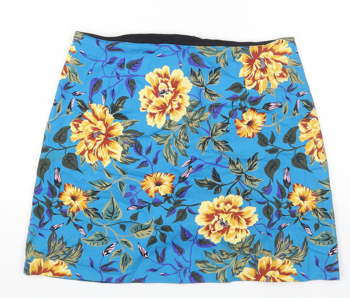 River Island Womens Blue Floral Cotton Mini Skirt Size 10 Zip