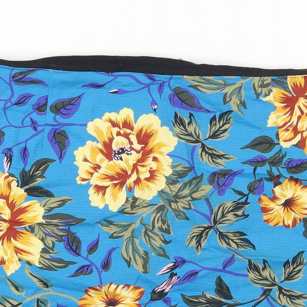 River Island Womens Blue Floral Cotton Mini Skirt Size 10 Zip