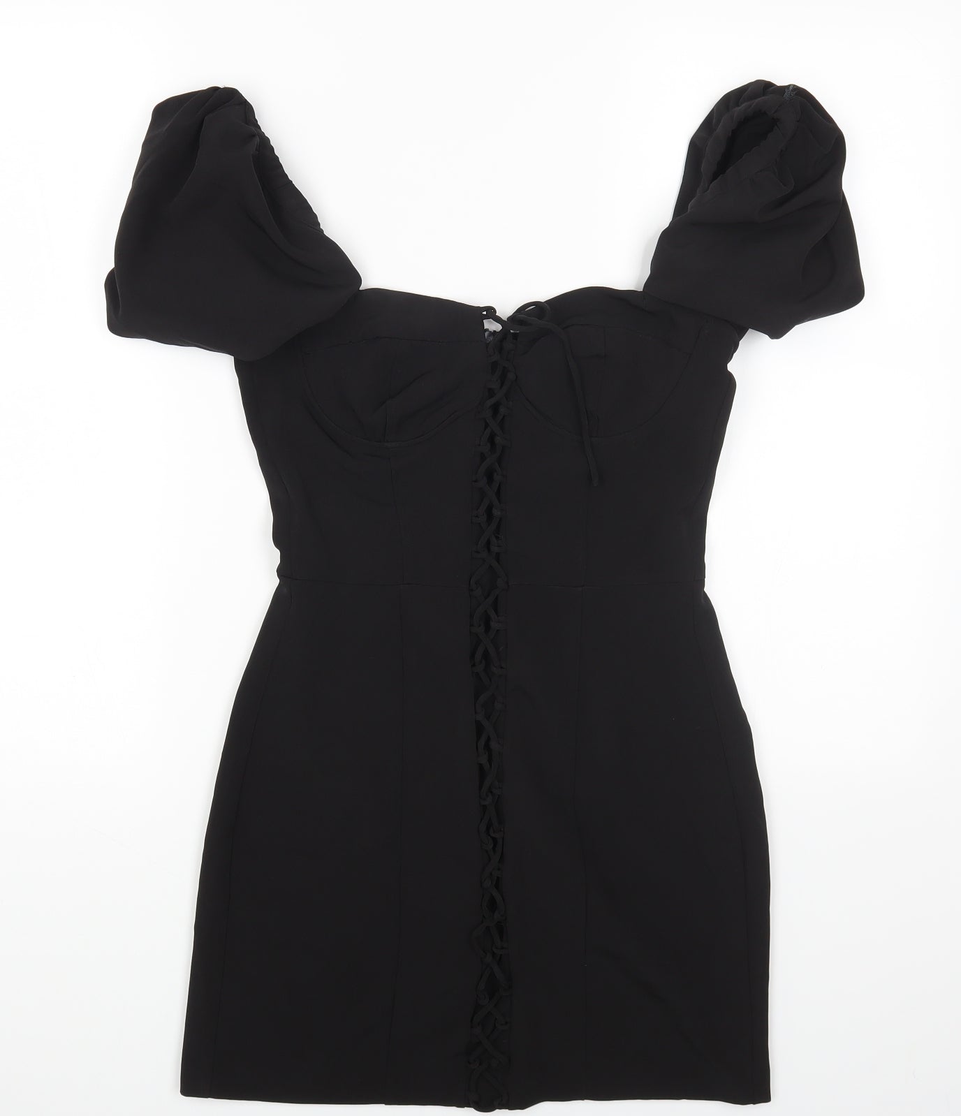 Zara Womens Black Polyester Bodycon Size S Off the Shoulder Lace Up