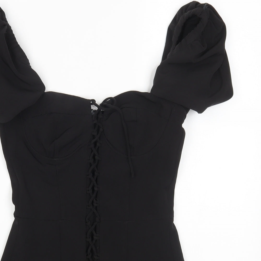 Zara Womens Black Polyester Bodycon Size S Off the Shoulder Lace Up