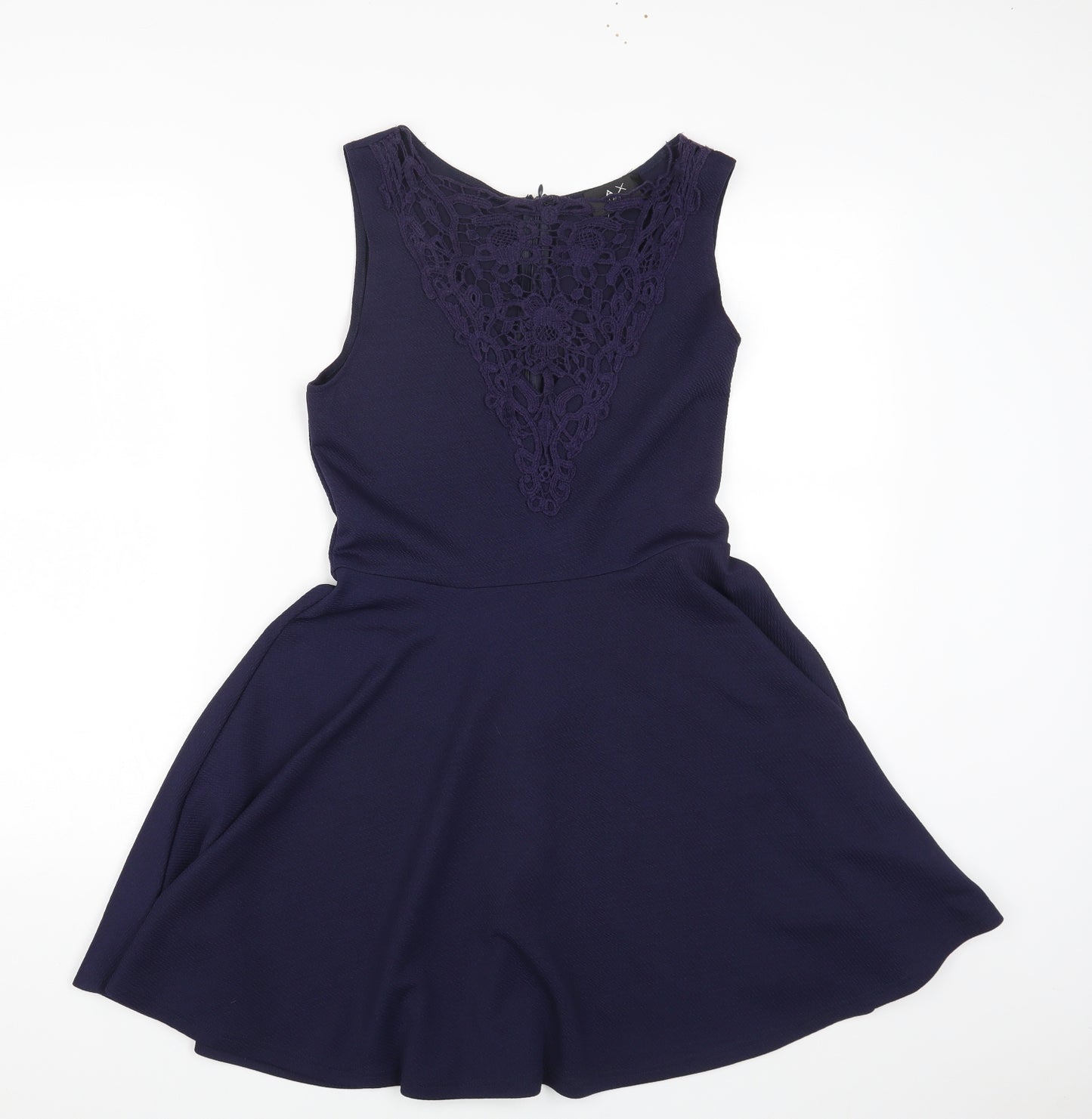 AX Paris Womens Blue Polyester Fit & Flare Size 12 Round Neck Zip