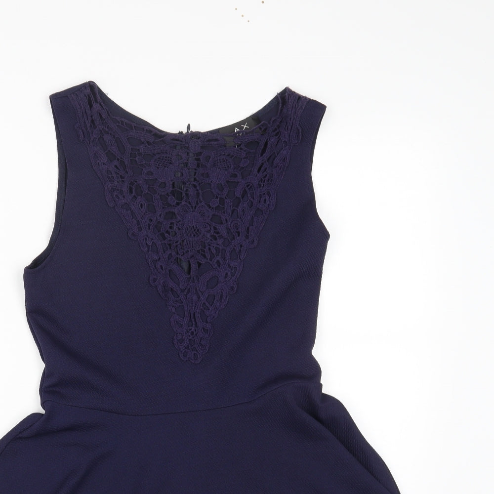 AX Paris Womens Blue Polyester Fit & Flare Size 12 Round Neck Zip