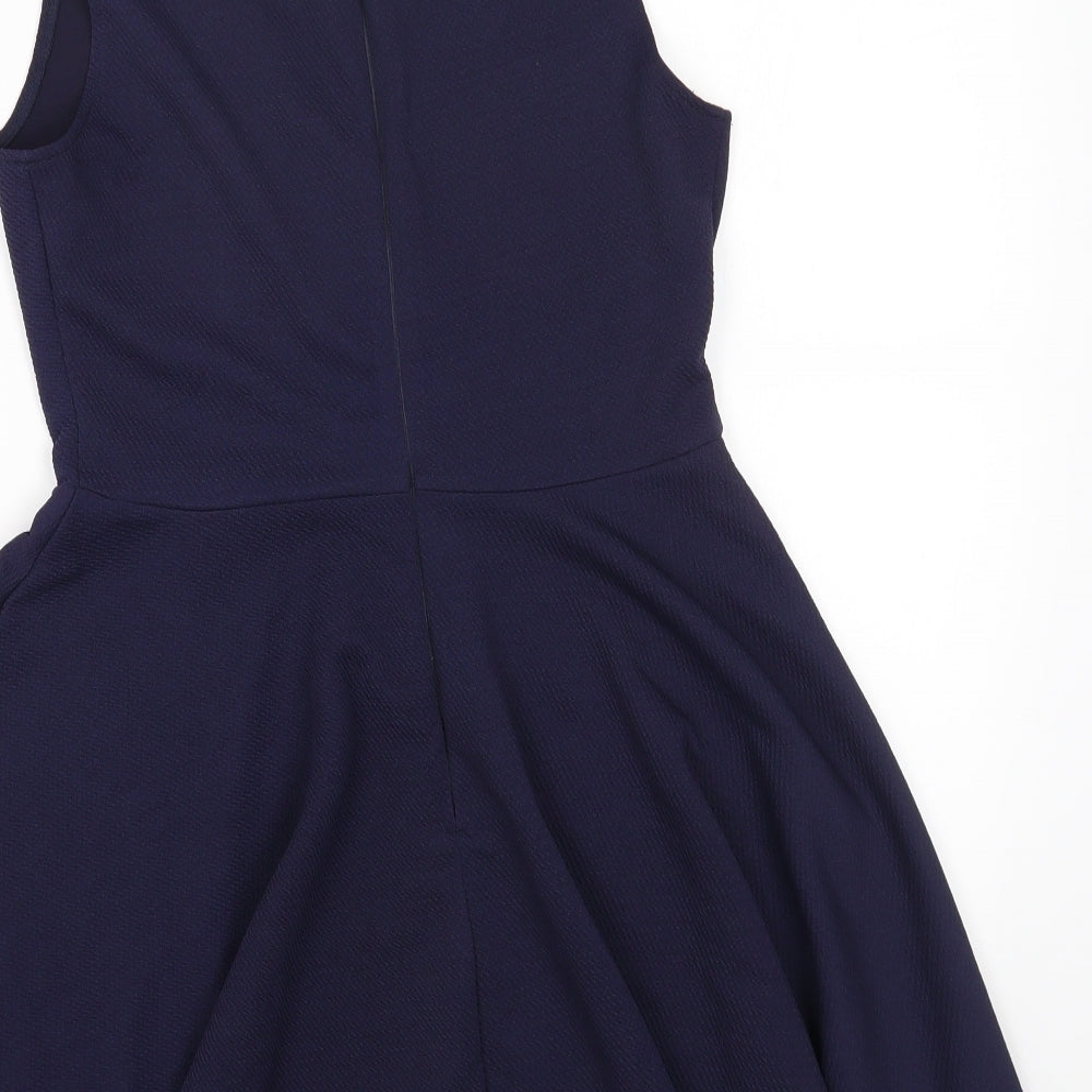 AX Paris Womens Blue Polyester Fit & Flare Size 12 Round Neck Zip