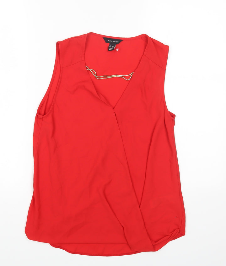 New Look Womens Red Polyester Basic Blouse Size 10 V-Neck - Chain Detail