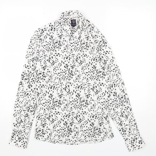 Twisted Tailor Womens White Geometric Cotton Basic Button-Up Size S Collared