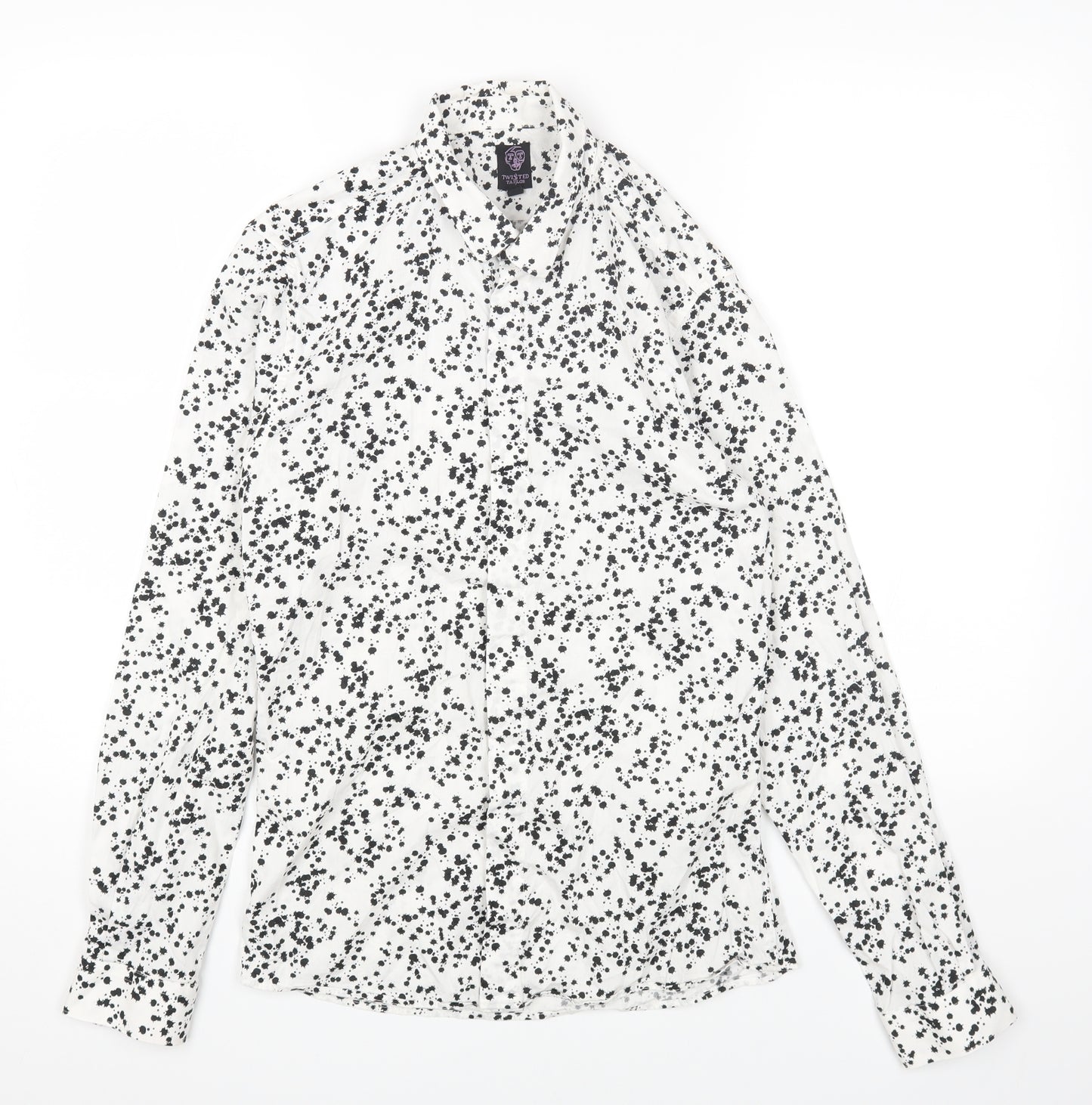 Twisted Tailor Womens White Geometric Cotton Basic Button-Up Size S Collared