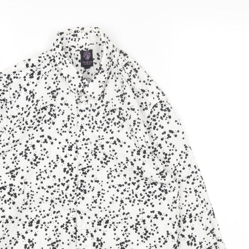 Twisted Tailor Womens White Geometric Cotton Basic Button-Up Size S Collared