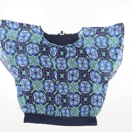 Monsoon Womens Multicoloured Geometric Polyester Basic T-Shirt Size 12 Off the Shoulder
