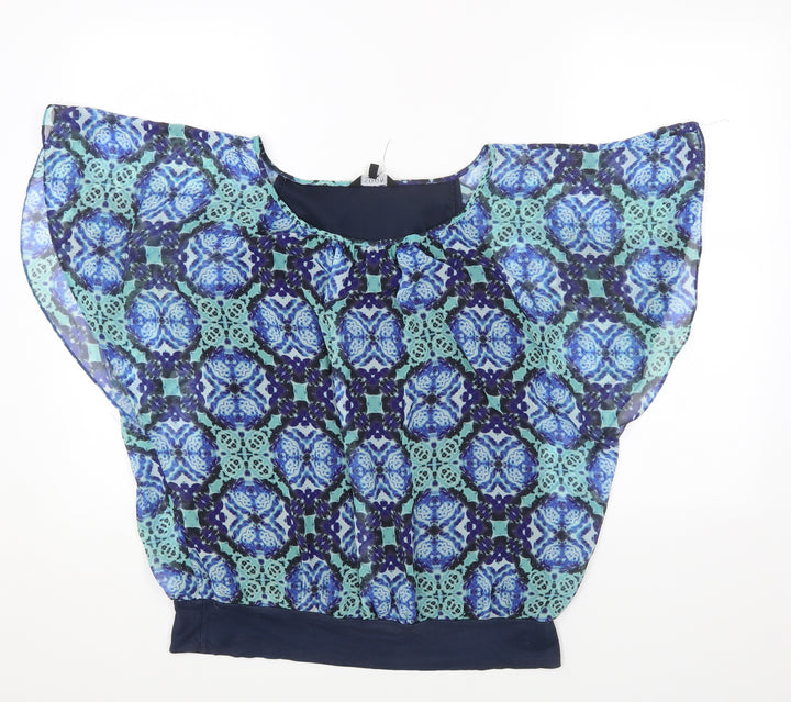 Monsoon Womens Multicoloured Geometric Polyester Basic T-Shirt Size 12 Off the Shoulder
