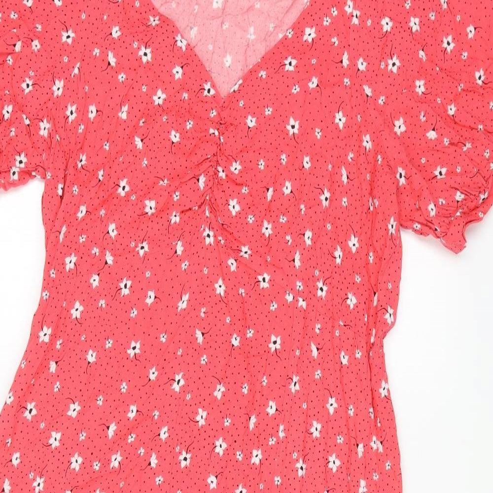 George Womens Pink Floral Viscose A-Line Size 20 V-Neck Pullover