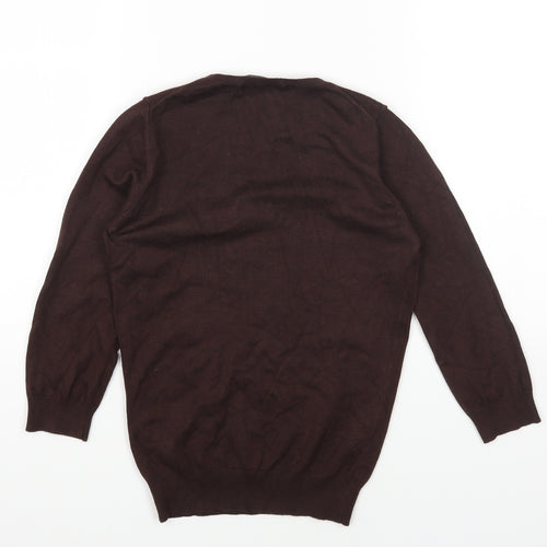 Marks and Spencer Womens Brown V-Neck Viscose Pullover Jumper Size 8