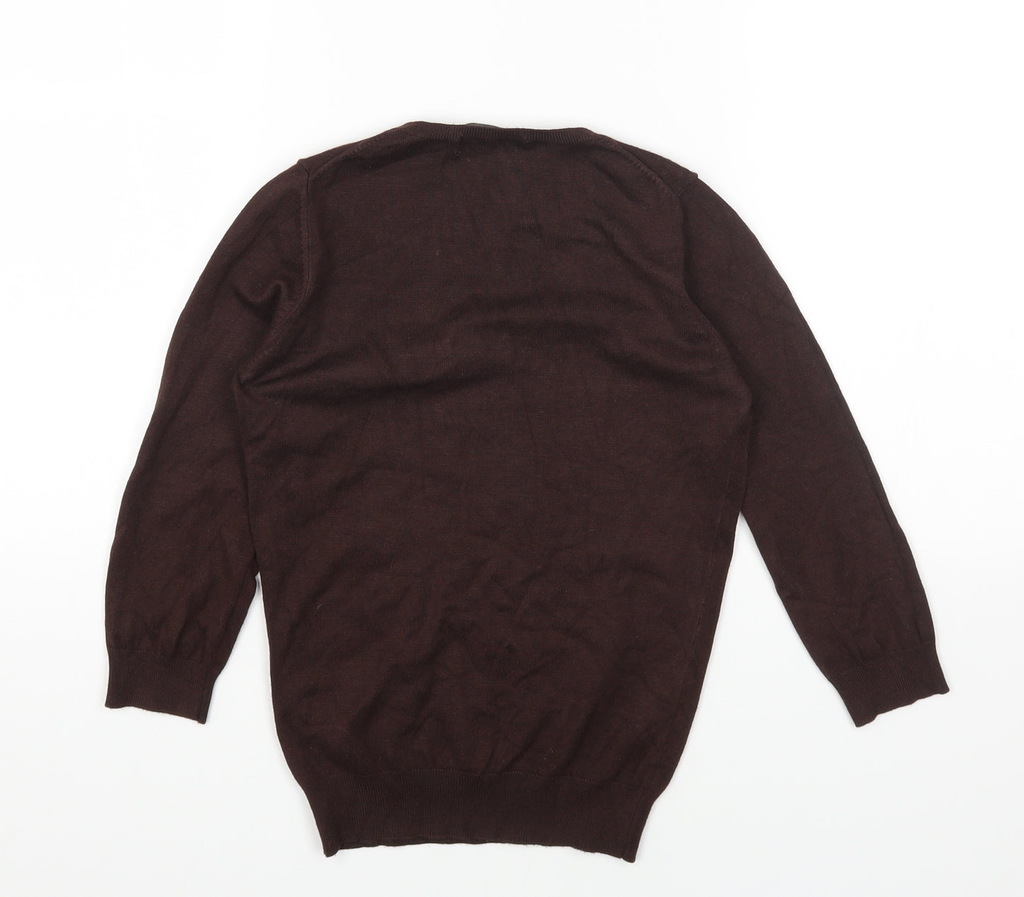 Marks and Spencer Womens Brown V-Neck Viscose Pullover Jumper Size 8