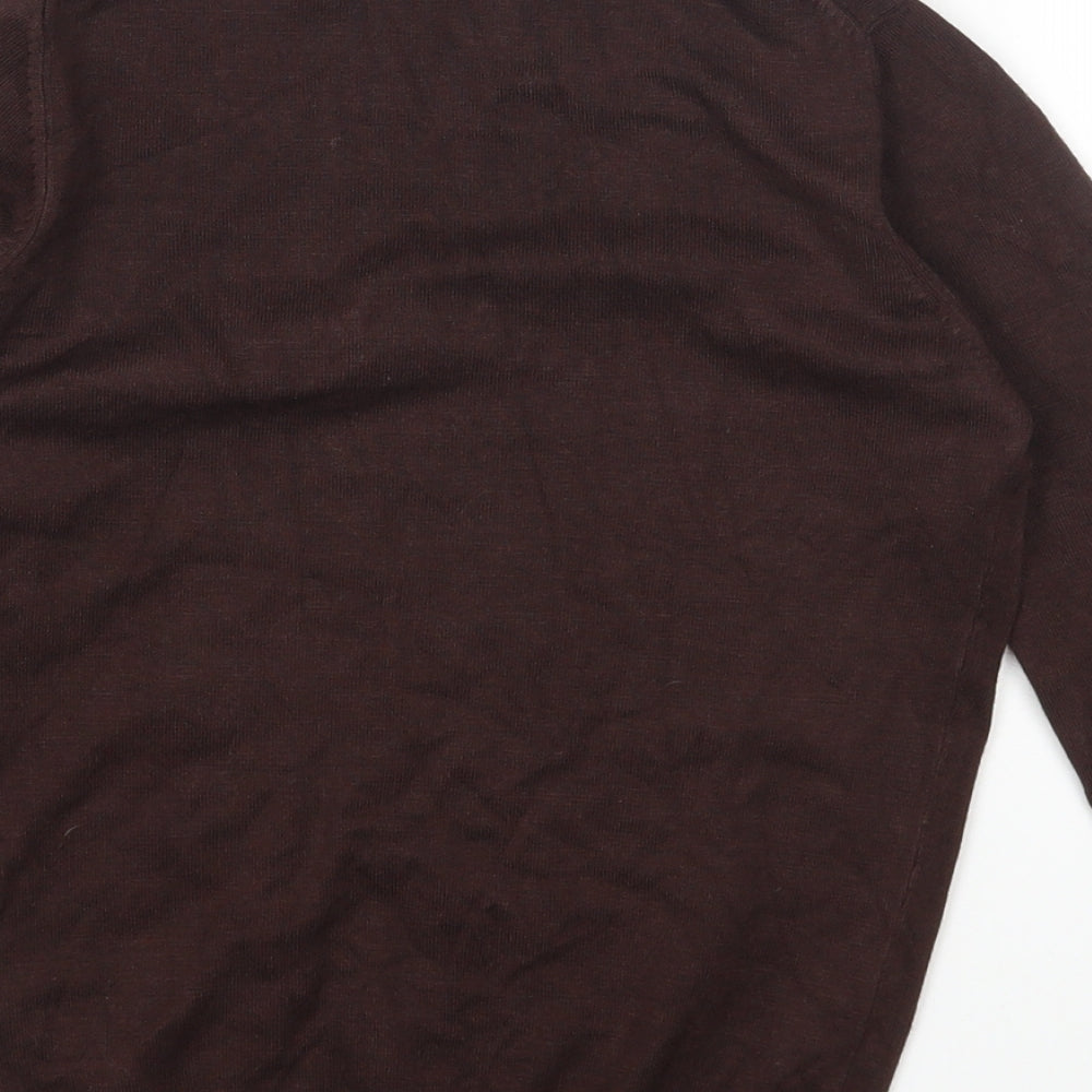 Marks and Spencer Womens Brown V-Neck Viscose Pullover Jumper Size 8