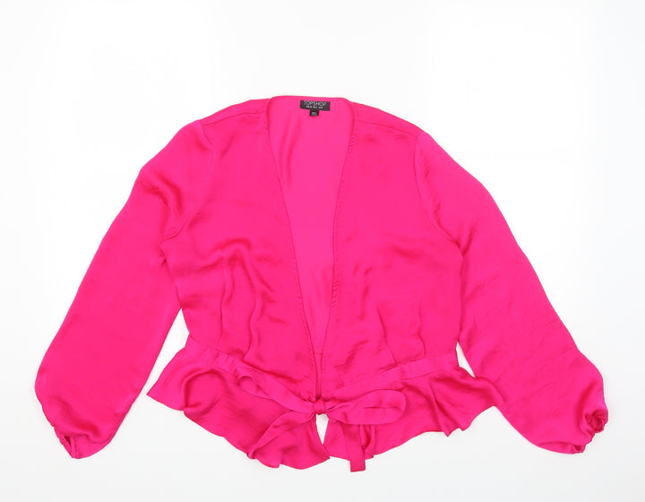 Topshop Womens Pink Polyester Cropped Blouse Size 8 V-Neck