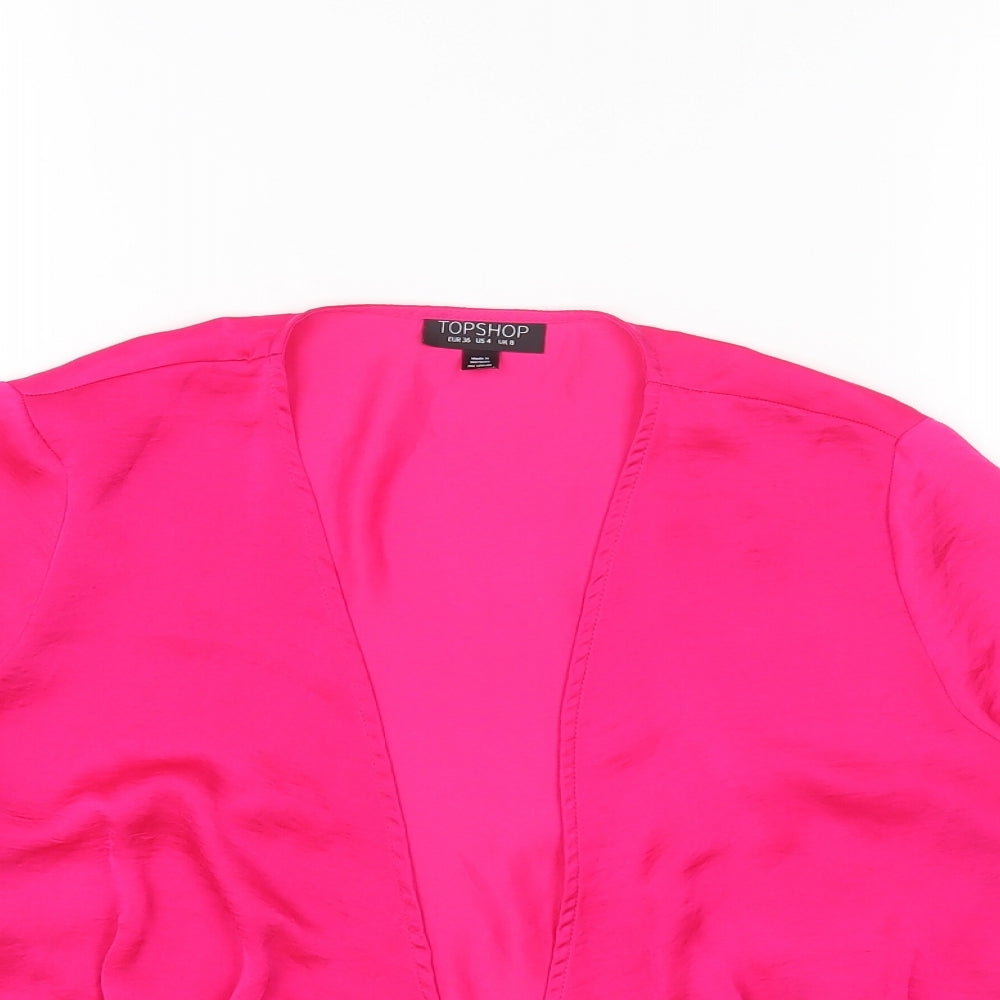 Topshop Womens Pink Polyester Cropped Blouse Size 8 V-Neck