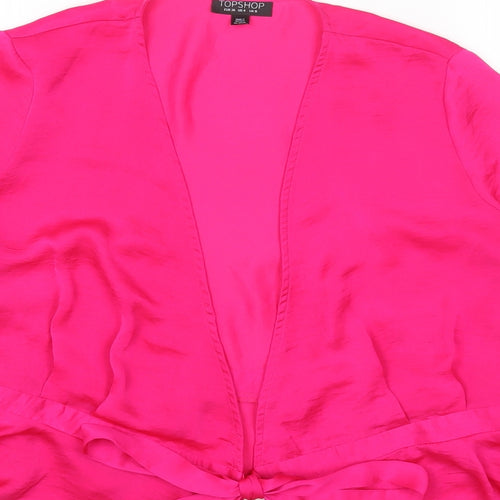Topshop Womens Pink Polyester Cropped Blouse Size 8 V-Neck