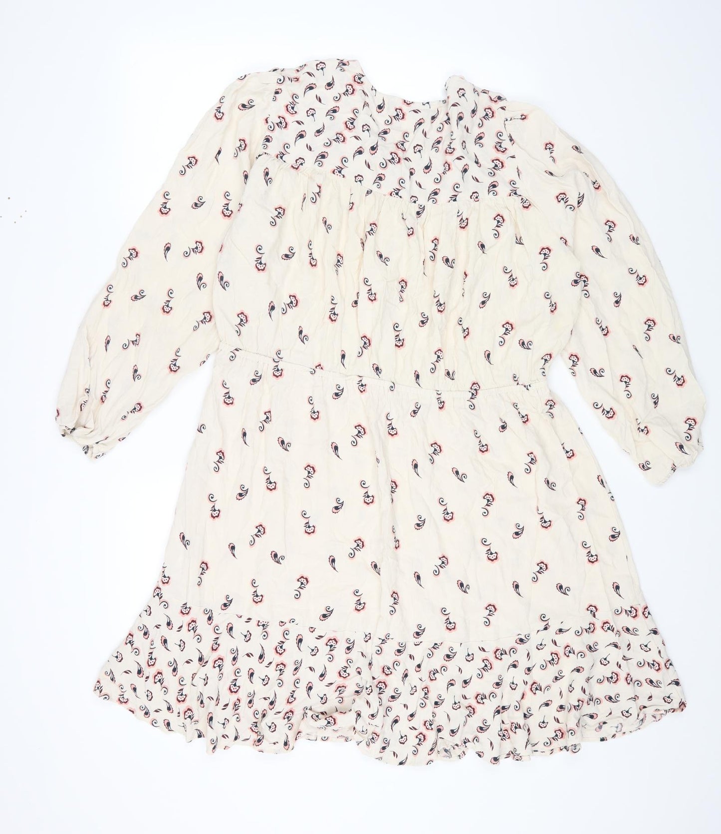 Marks and Spencer Womens Ivory Paisley Viscose A-Line Size 20 Round Neck Button