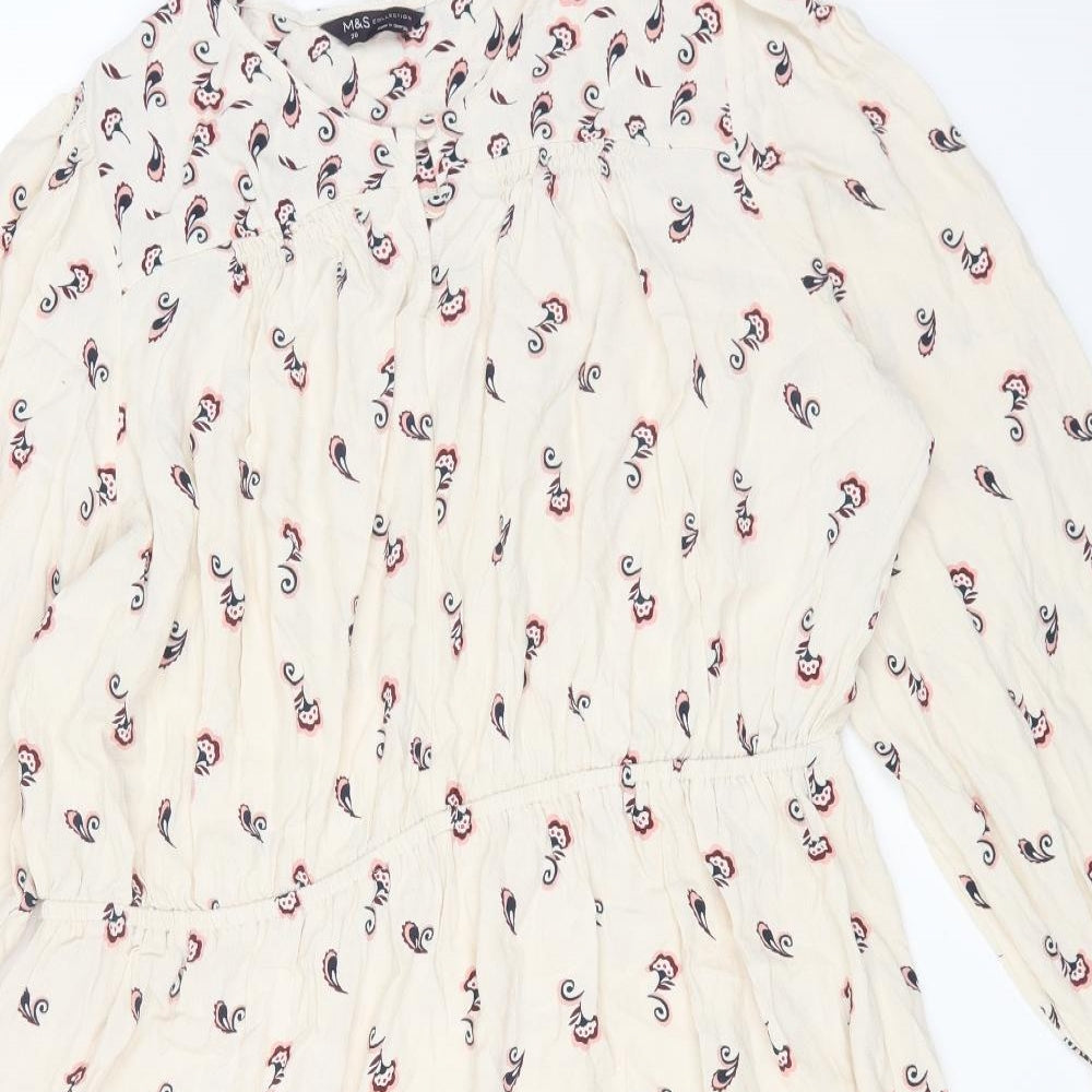 Marks and Spencer Womens Ivory Paisley Viscose A-Line Size 20 Round Neck Button