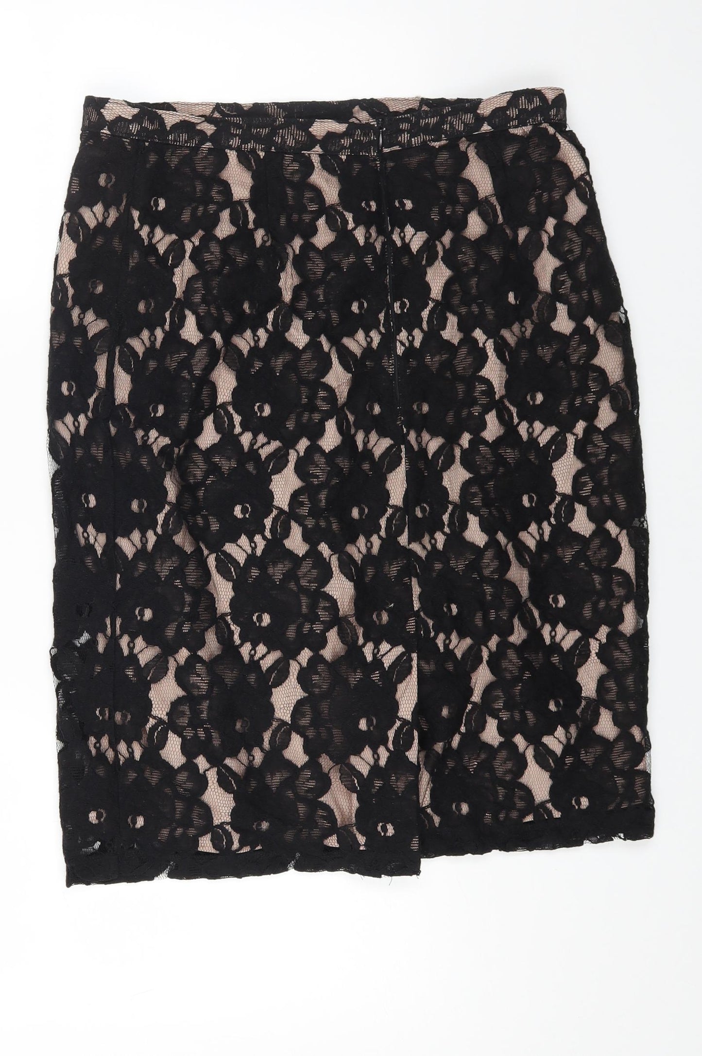 Marks and Spencer Womens Black Floral Cotton A-Line Skirt Size 14 Zip