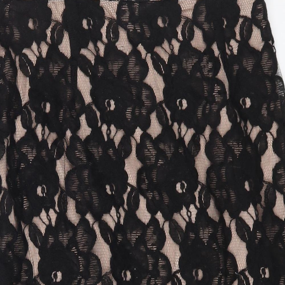 Marks and Spencer Womens Black Floral Cotton A-Line Skirt Size 14 Zip