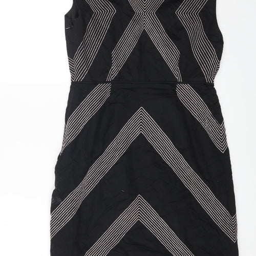 Monsoon Womens Black Geometric Cotton A-Line Size 10 Round Neck Zip
