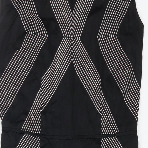Monsoon Womens Black Geometric Cotton A-Line Size 10 Round Neck Zip