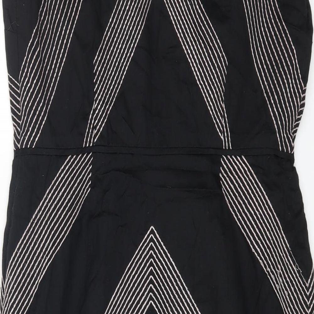 Monsoon Womens Black Geometric Cotton A-Line Size 10 Round Neck Zip