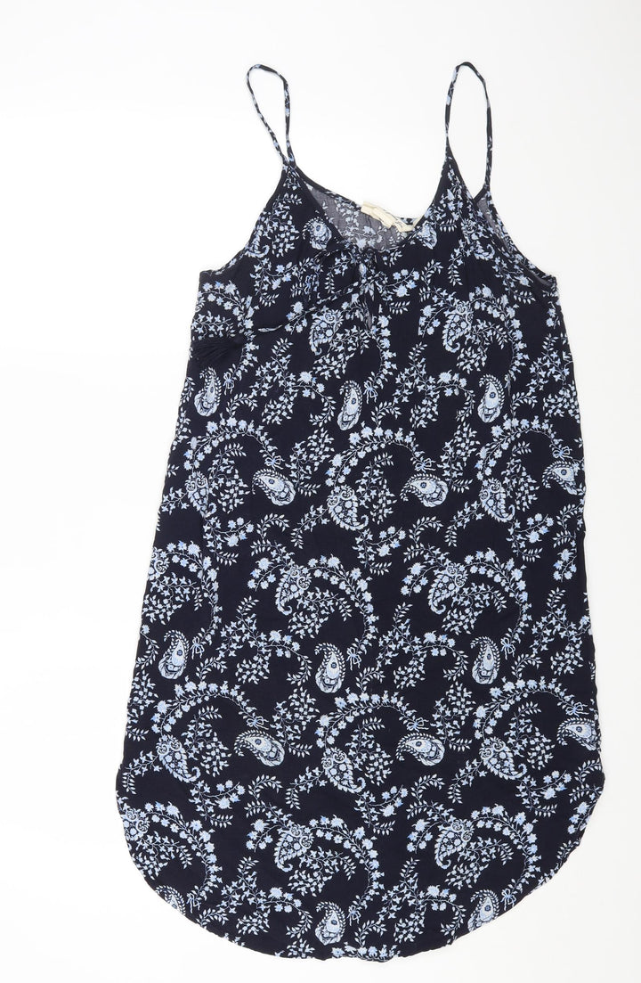 H&M Womens Blue Geometric Viscose A-Line Size 12 Scoop Neck Pullover
