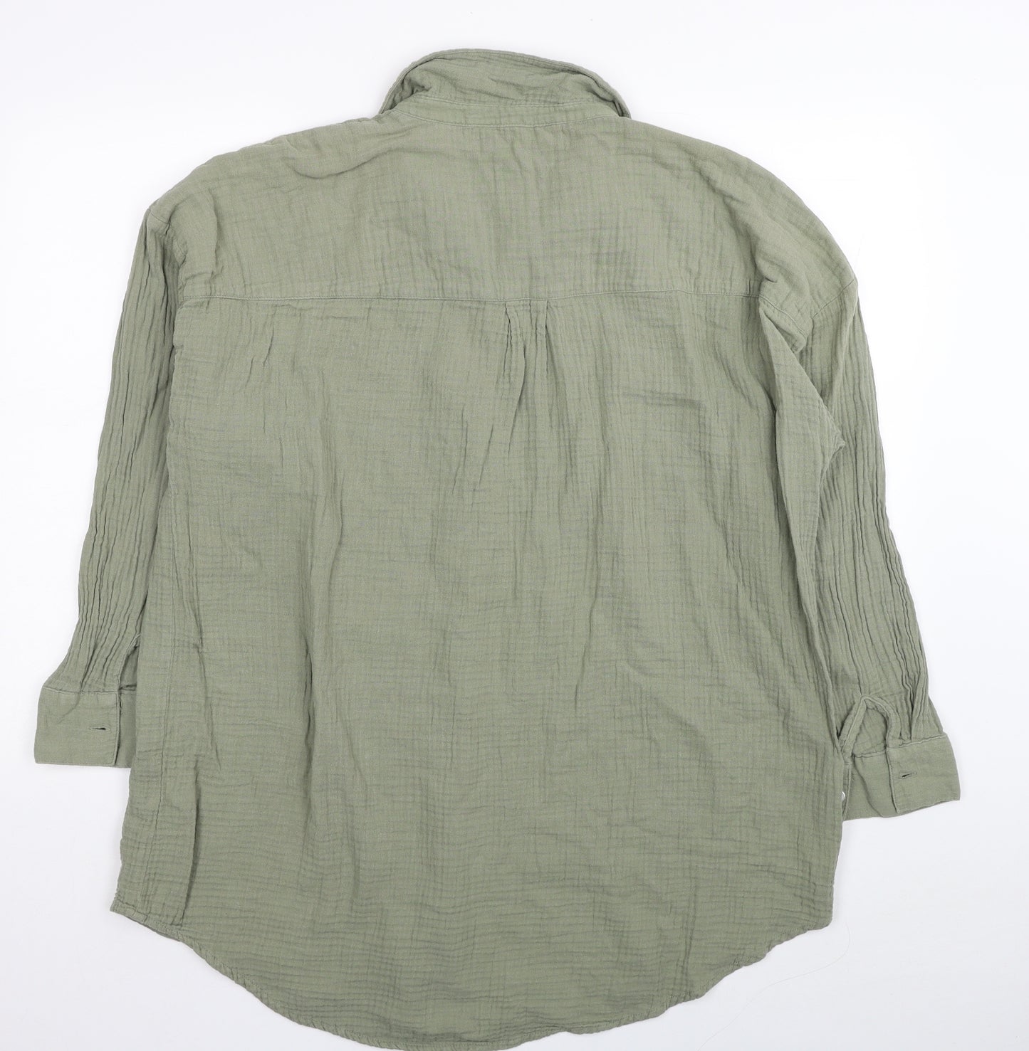 F&F Womens Green Cotton Basic Button-Up Size 16 Collared