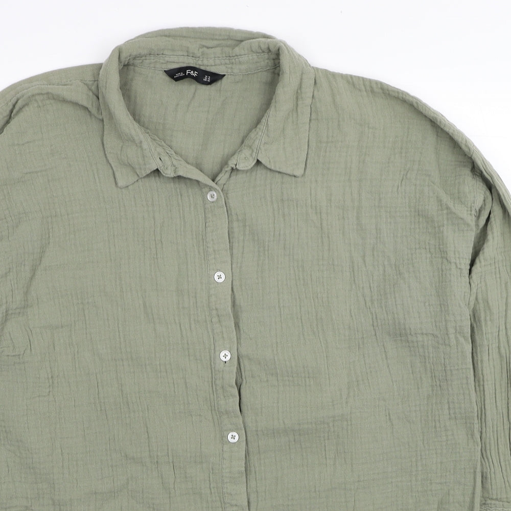 F&F Womens Green Cotton Basic Button-Up Size 16 Collared
