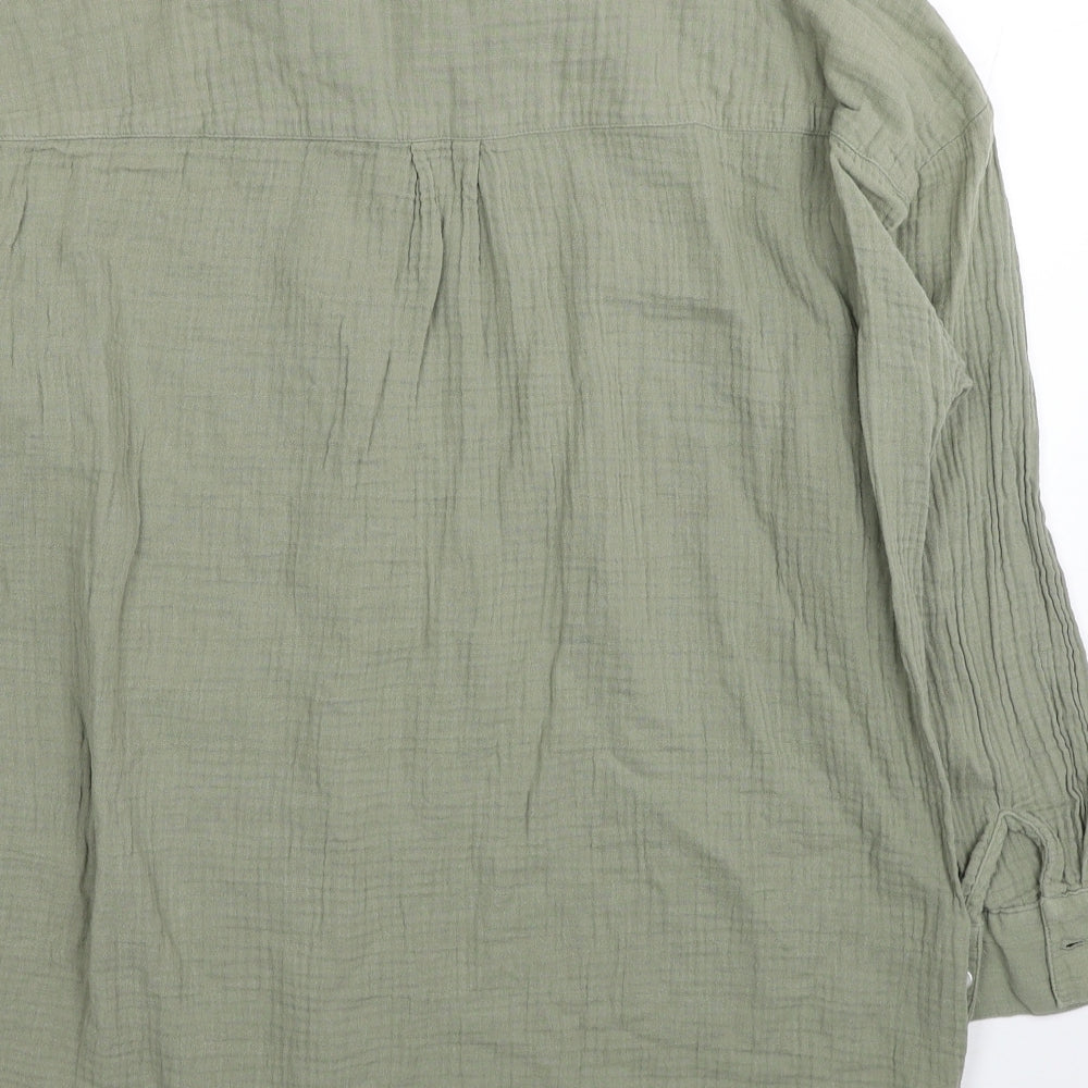 F&F Womens Green Cotton Basic Button-Up Size 16 Collared