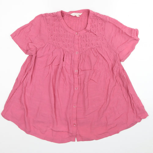 Marks and Spencer Womens Pink Viscose Basic Button-Up Size 8 Scoop Neck