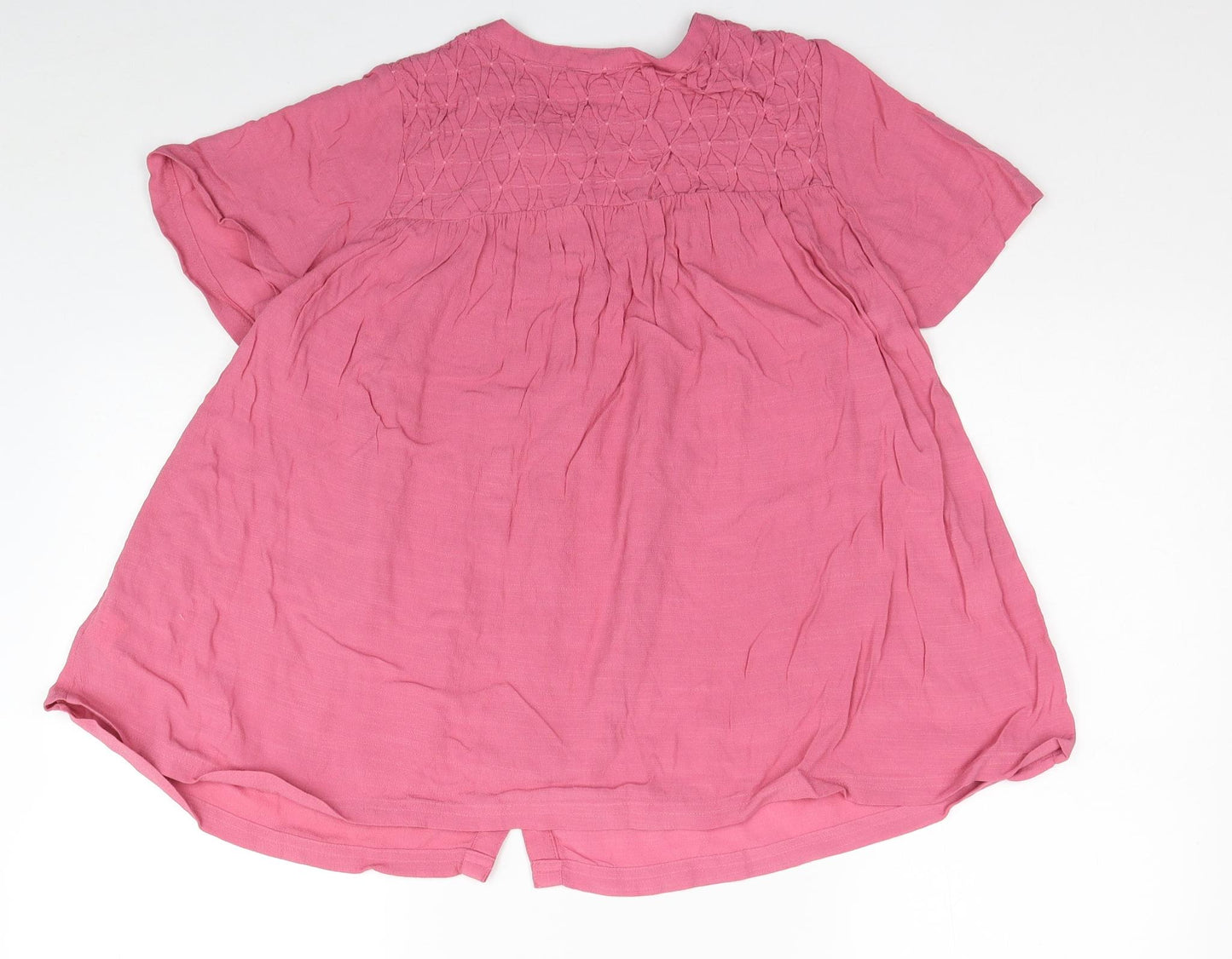 Marks and Spencer Womens Pink Viscose Basic Button-Up Size 8 Scoop Neck