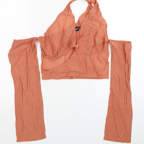 PRETTYLITTLETHING Womens Orange Viscose Cropped Blouse Size 8 V-Neck - Cold Shoulder