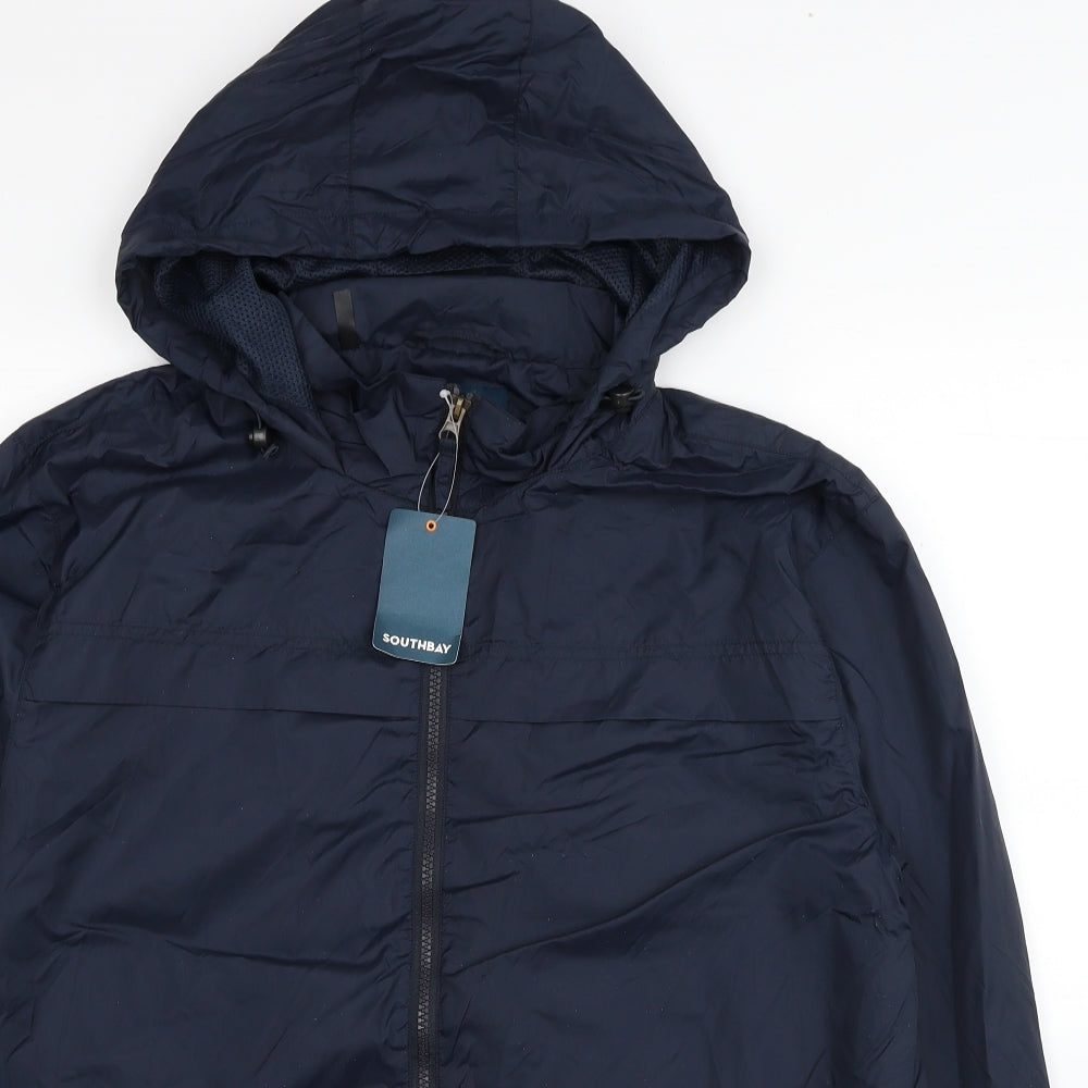 South Bay Mens Blue Rain Coat Coat Size M Zip